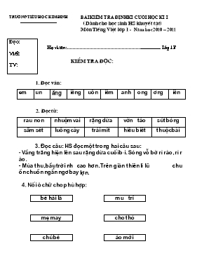 Đề kiểm tra định kỳ cuối học kỳ I môn Tiếng Việt Lớp 1 - Đề lẻ - Năm học 2013-2014 - Trường Tiểu học Toàn Thắng